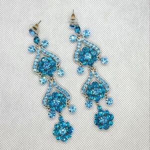 Blue Crystal Silvertone Chandelier Earrings
